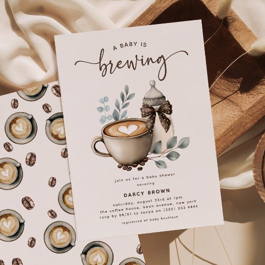 Cute 'a Baby is Brewing' Coffee Baby Shower 招待状