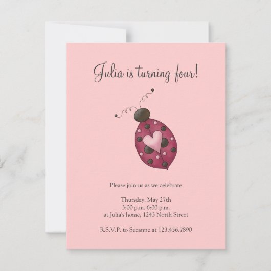 Cute a Bug · Cerise Ladybug 招待状 (正面)