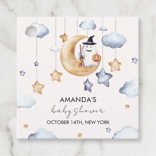 Cute A Little Boo Moon Stars Baby Shower  フェイバータグ (正面)