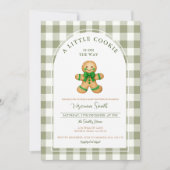 Cute A little Cookie baby shower green gingham  招待状 (正面)