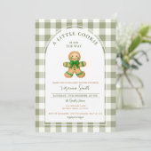 Cute A little Cookie baby shower green gingham  招待状 (スタンド正面)