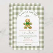 Cute A little Cookie baby shower green gingham  招待状 (正面/裏面)