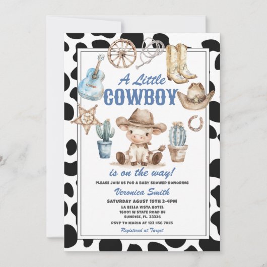 Cute A Little Cowboy Baby Shower Western Party 招待状 (正面)