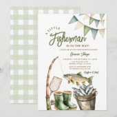 Cute A Little Fisherman Is On The Way Baby Shower 招待状 (正面/裏面)