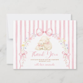 Cute A little lamb baby shower Pink Bow Gingham サンキューカード