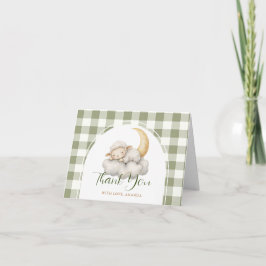 Cute A little lamb baby shower Sage Green Gingham サンキューカード