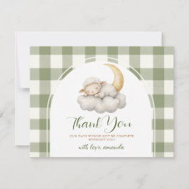 Cute A little lamb baby shower Sage Green Gingham サンキューカード