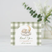 Cute A little lamb baby shower Sage Green Gingham サンキューカード (スタンド正面)