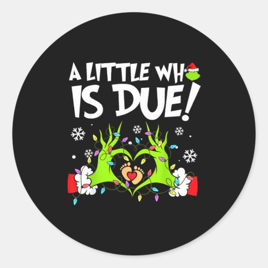 Cute A Little Who Is Due Christmas Pregnancy Annou ラウンドシール (正面)