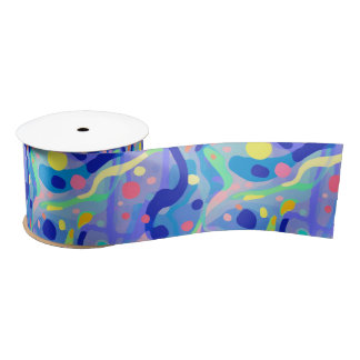 Cute Abstract Blue Pastel Neon Repeating Pattern サテンリボン