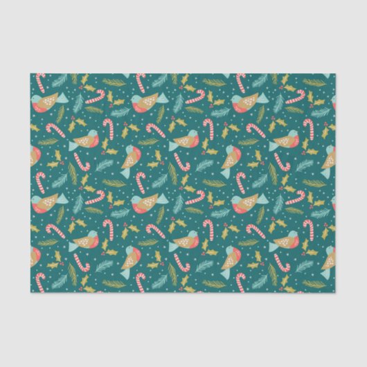 Cute Abstract Christmas Bird w/ Candy Cane Pattern 薄葉紙 (正面)