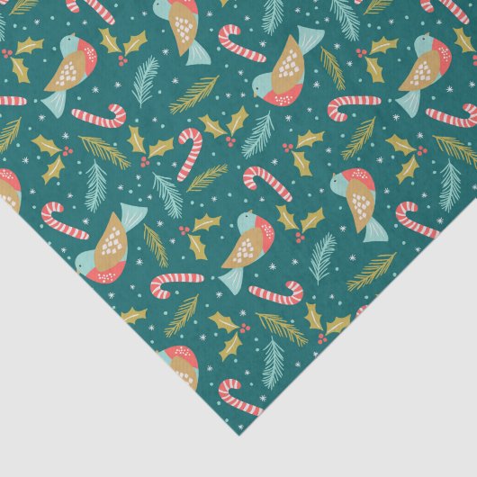 Cute Abstract Christmas Bird w/ Candy Cane Pattern 薄葉紙 (詳細)
