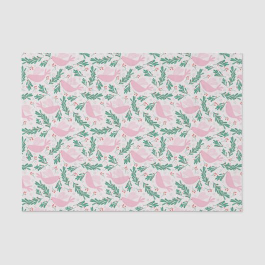 Cute Abstract Pink Christmas Peace Dove Pattern 薄葉紙 (正面)