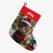 Cute Abyssinian Cat Christmas Personalized    ラージクリスマスストッキング (正面 (吊り時))