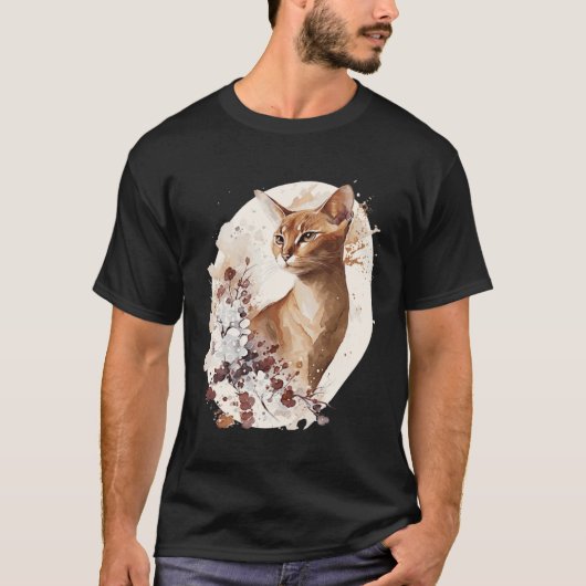 Cute Abyssinian Cat Japanese Cherry Blossom Sakura Tシャツ (正面)