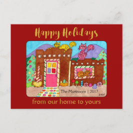 Cute Adobe Gingerbread House & Cats Holiday シーズンポストカード