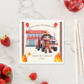 Cute Adorable 3D Firefighter Boy with Fire Truck スタンダードカクテルナプキン (インサイチュ)