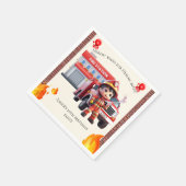 Cute Adorable 3D Firefighter Boy with Fire Truck スタンダードカクテルナプキン (角)