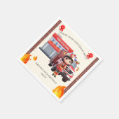 Cute Adorable 3D Firefighter Girl with Fire Truck スタンダードカクテルナプキン (角)