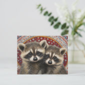 Cute Adorable Baby Raccoons Boho ポストカード (スタンド正面)