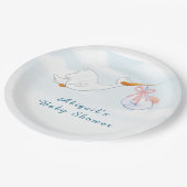 Cute Adorable Birds Carrying Girls Baby Shower  ペーパープレート (アングル)