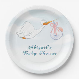 Cute Adorable Birds Carrying Girls Baby Shower  ペーパープレート