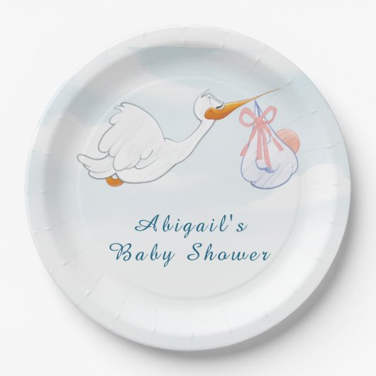 Cute Adorable Birds Carrying Girls Baby Shower  ペーパープレート (正面)