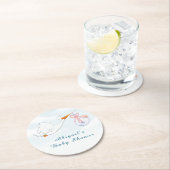 Cute Adorable Birds Carrying Girls Baby Shower ラウンドペーパーコースター (インサイチュ)