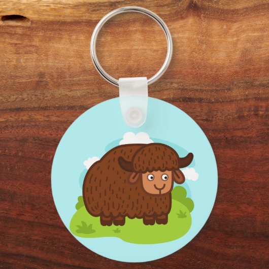 Cute  & adorable brown Yak キーホルダー (正面)