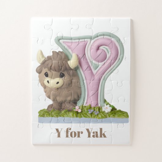 Cute & adorable brown Yak  ジグソーパズル (縦)