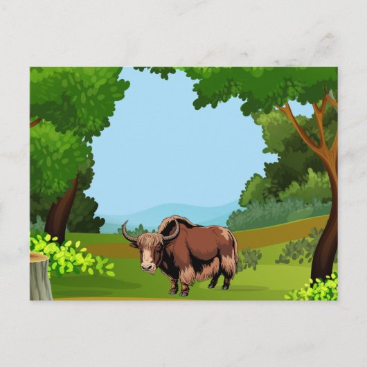 Cute & adorable brown Yak ポストカード (正面)