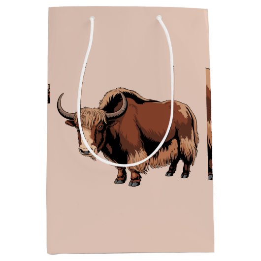 Cute & adorable brown Yak  ミディアムペーパーバッグ (正面)