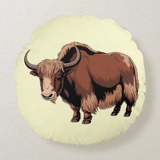 Cute & adorable brown Yak  ラウンドクッション (正面)