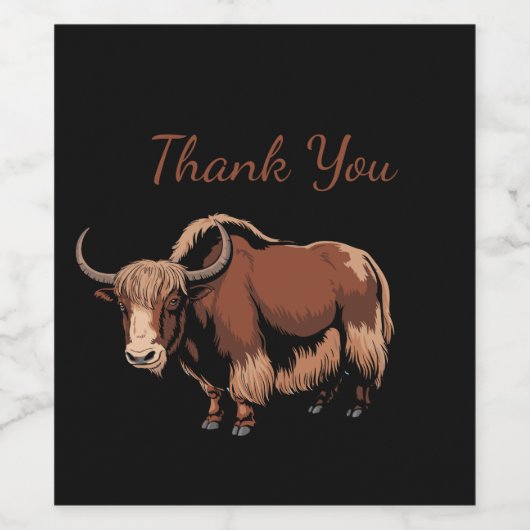 Cute & adorable brown Yak ワインラベル (シングルラベル)