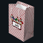 Cute Adorable Christmas Penguins ミディアムペーパーバッグ<br><div class="desc">Gift Bag. Featuring cute adorable Christmas penguins on a dark red and white pinstripe background. Great use for the holidays. ⭐This Product is 100% Customizable. *****Click on CUSTOMIZE BUTTON to add, delete, move, resize, changed around, rotate, etc... any of the graphics or text or use the fill in boxes. ⭐...</div>