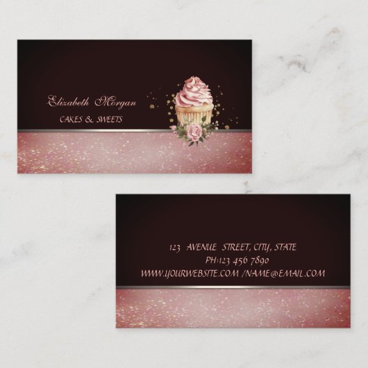 Cute Adorable Floral Cupcake Bakery 名刺 (正面/裏面)