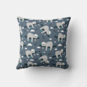 cute adorable gray sloth pattern blue background クッション (裏面)