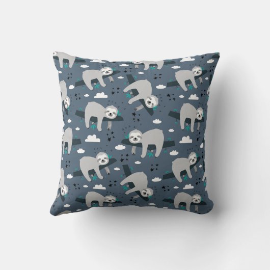 cute adorable gray sloth pattern blue background クッション (裏面)