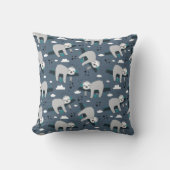 cute adorable gray sloth pattern blue background クッション (正面)