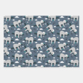 cute adorable gray sloth pattern blue background ラッピングペーパーシート (正面2)