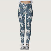 cute adorable gray sloth pattern blue background レギンス (正面)