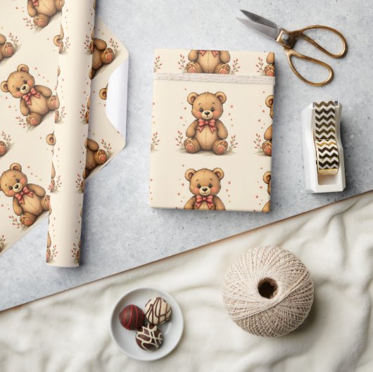 Cute adorable little brown bear with tie ラッピングペーパー (クラフト)