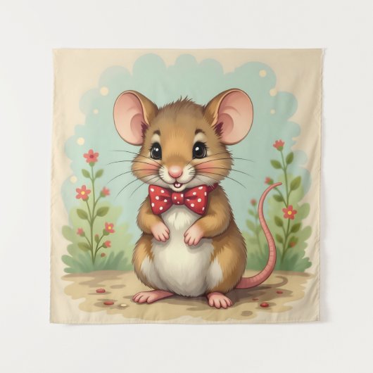 Cute adorable little mouse with tie タペストリー (正面)