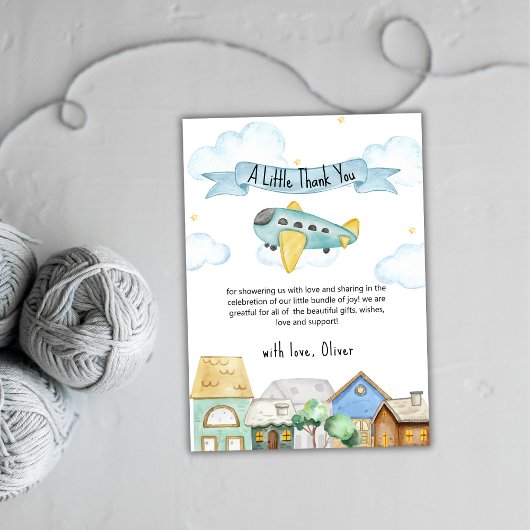 Cute Adventure Awaits Aviator Baby Shower  サンキューカード
