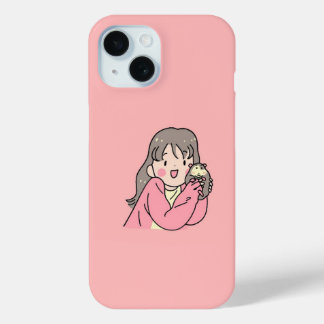 Cute Aesthetic Girl Illustration Pink iPhone 15ケース