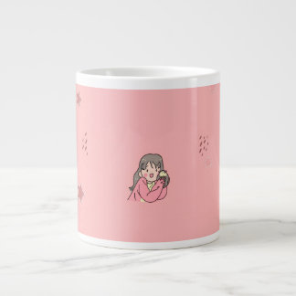 Cute Aesthetic Girl Illustration Pink Coffee Mug ジャンボコーヒーマグカップ