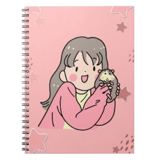 Cute Aesthetic Girl Illustration Pink Spiral Noteb ノートブック