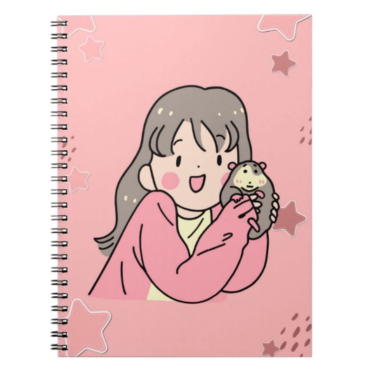 Cute Aesthetic Girl Illustration Pink Spiral Noteb ノートブック (正面)