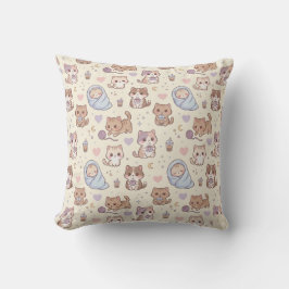 Cute Aesthetic Kitten Pattern Throw Pillow - Cozy  クッション