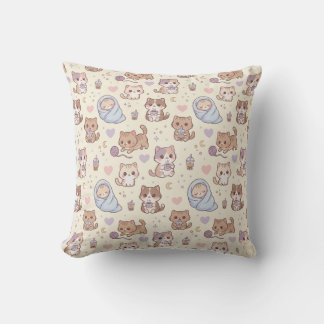 Cute Aesthetic Kitten Pattern Throw Pillow - Cozy  クッション